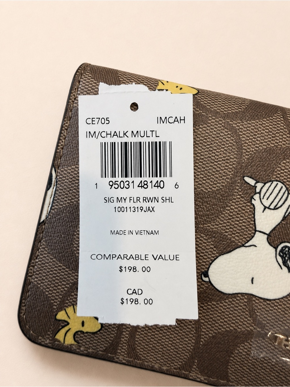 Coach Brown Signature Snoopy & Woodstock Zip Wristlet with Maroon Strap - Picture 6 of 6